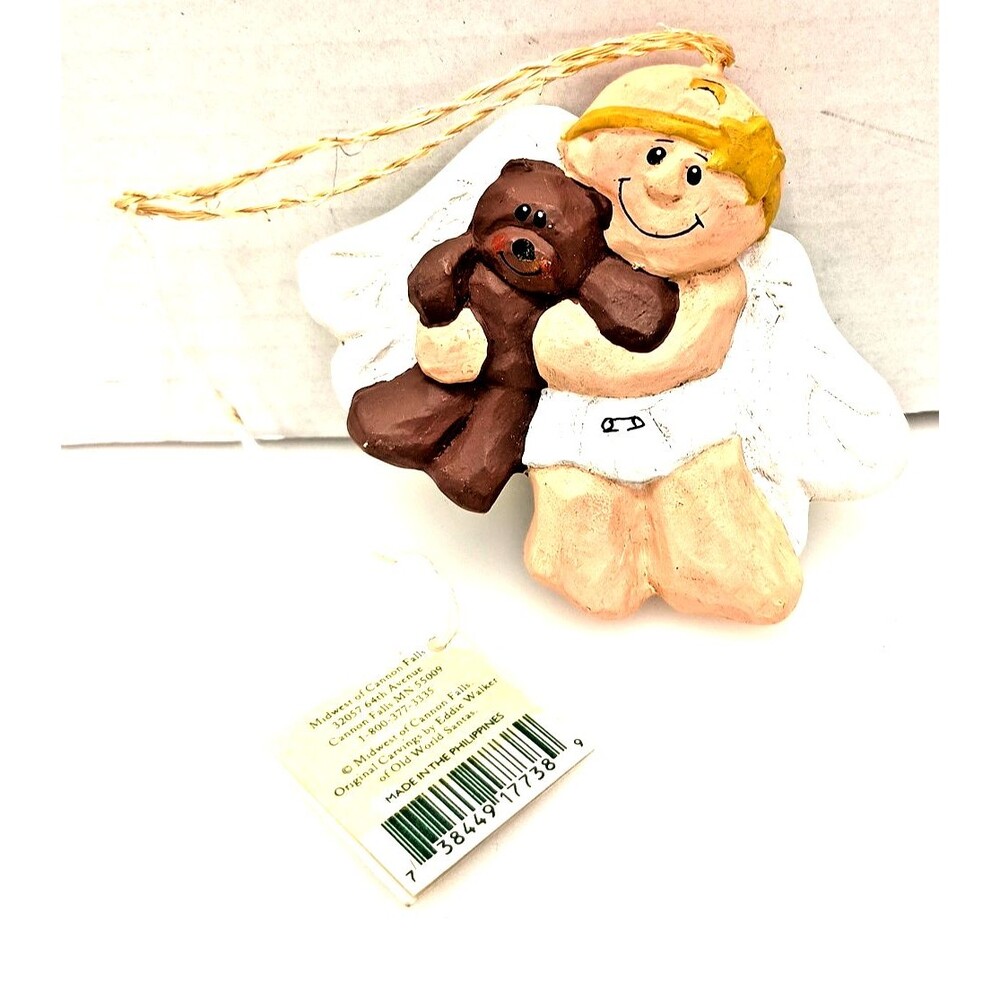 Eddie Walker BABY ANGEL W/ TEDDY BEAR 3" Ornament Christmas Midwest Cannon Falls